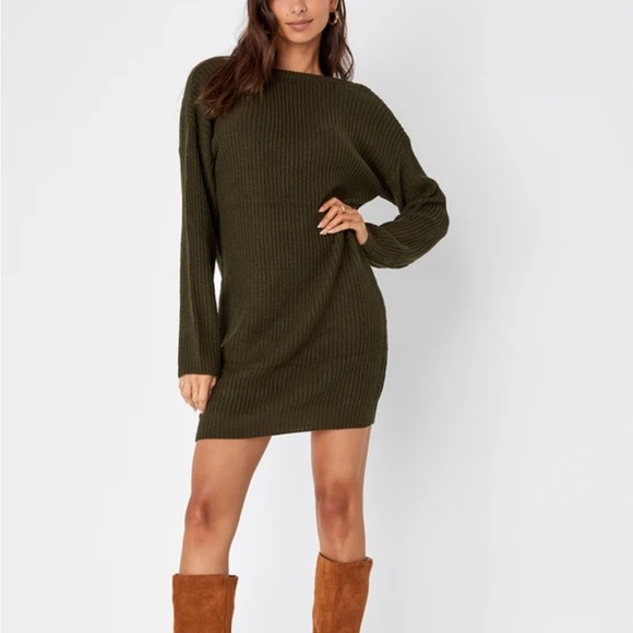 Lulus Dresses & Skirts - Lulus Women's S Olive Green Sweater Dress Long Sleeve Short NWTs